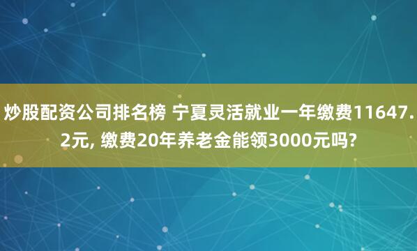 炒股配资公司排名榜 宁夏灵活就业一年缴费11647.2元, 缴费20年养老金能领3000元吗?